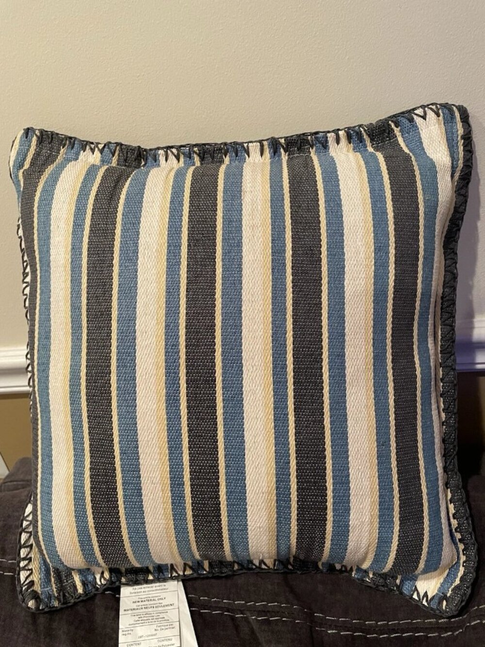 Pier 1 Imports Indoor Outdoor Striped Square Accent Pillow Indigo 18" x 18" NEW